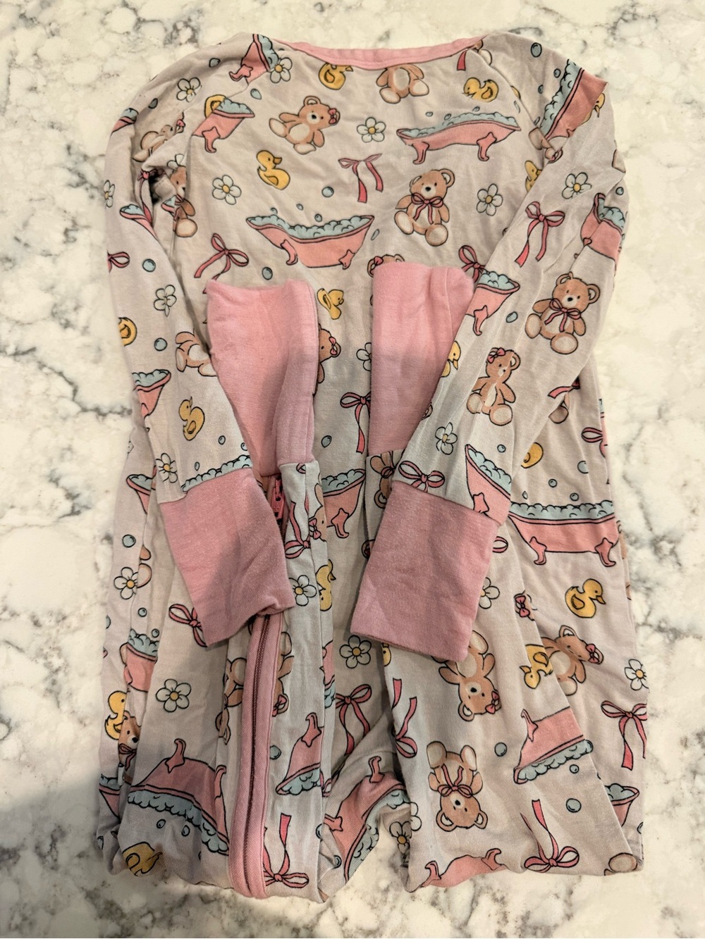 Caden Lane Bubble Duckies Pink Ruffle Zipper Footie 12-18 months - Picture 3 of 3